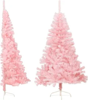vidaXL Kunstkerstboom half 150 cm roze PVC met standaard