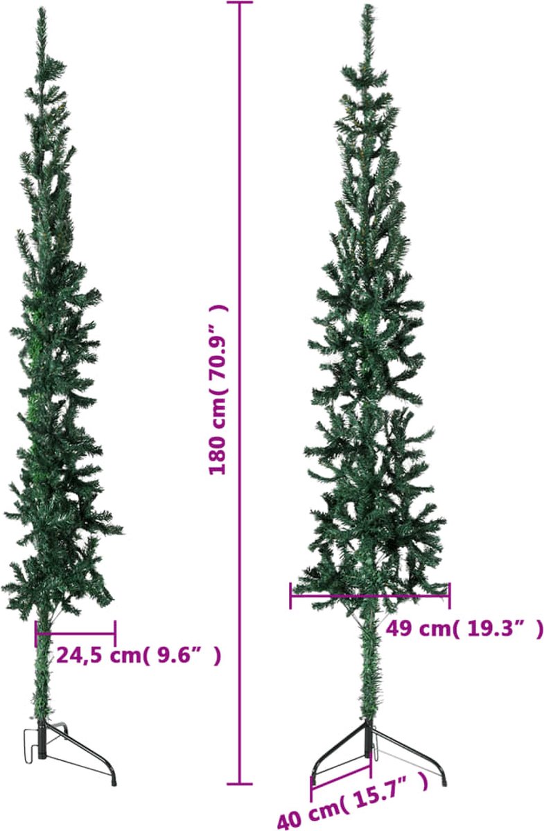 vidaXL Kunstkerstboom Half 180 cm Groen Met Standaard
