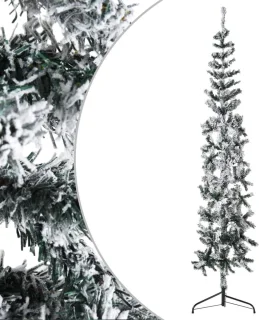 vidaXL Kunstkerstboom half 180 cm met sneeuw smal
