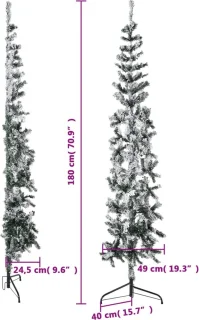 vidaXL Kunstkerstboom half 180 cm met sneeuw smal