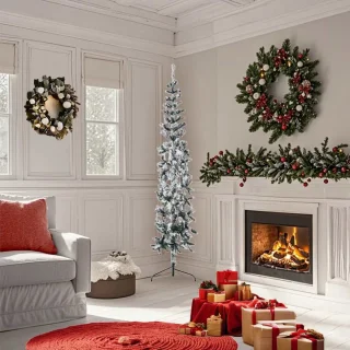 vidaXL Kunstkerstboom half 180 cm met sneeuw smal