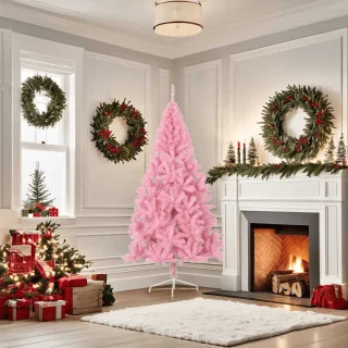 vidaXL Kunstkerstboom half 180 cm PVC roze