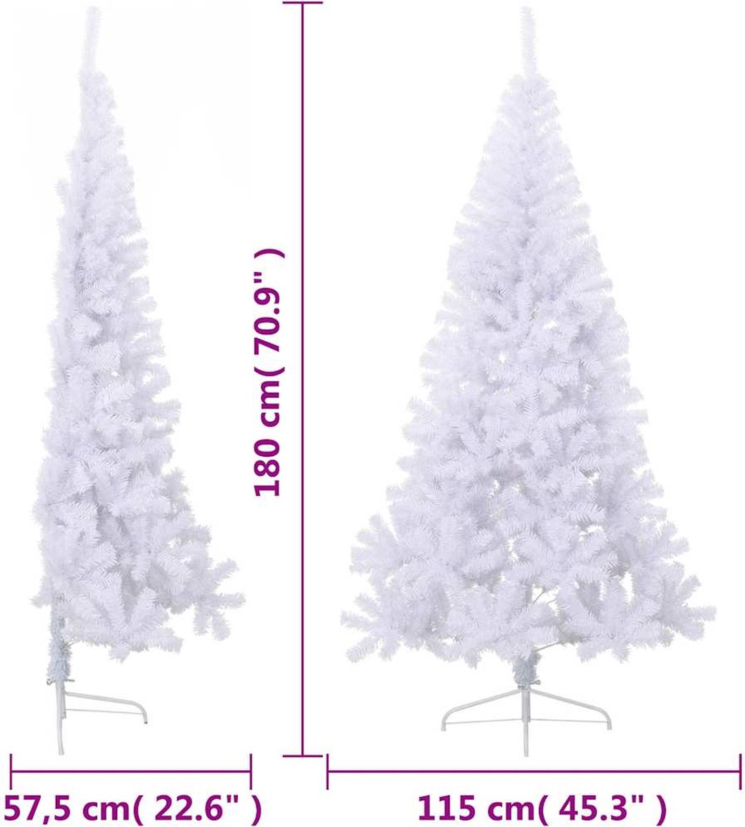 vidaXL Kunstkerstboom half 180 cm wit PVC met standaard