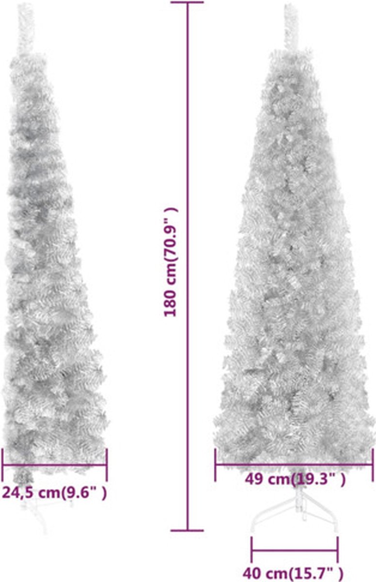 vidaXL Kunstkerstboom Half 180 cm Zilverkleurig