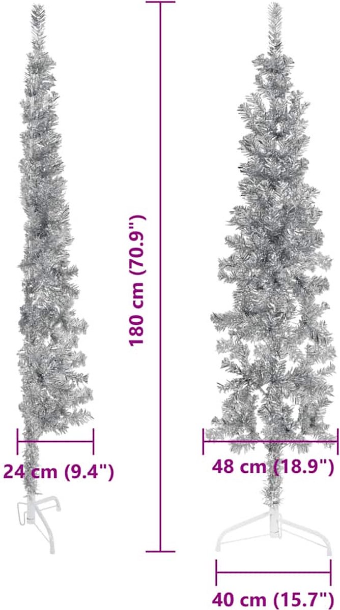 vidaXL Kunstkerstboom Half 180 cm Zilverkleurig