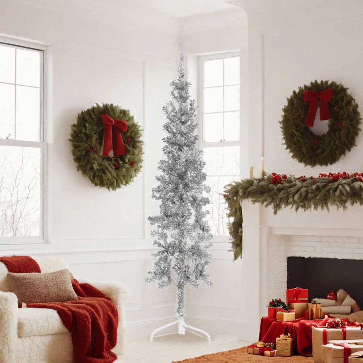 vidaXL Kunstkerstboom Half 180 cm Zilverkleurig