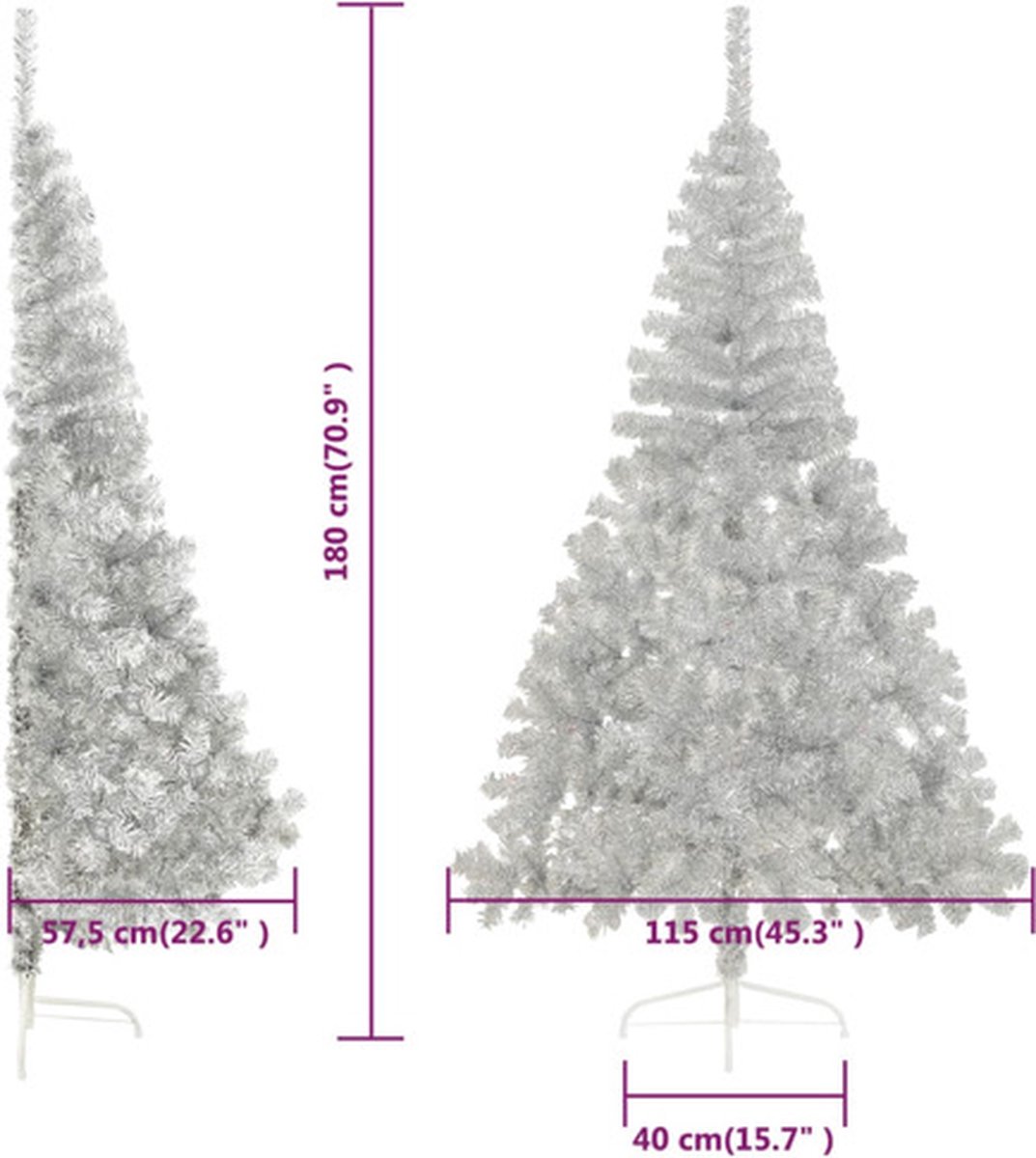 vidaXL Kunstkerstboom half 180 cm zilverkleurig PET