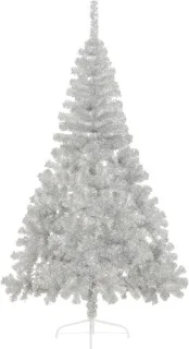 vidaXL Kunstkerstboom half 180 cm zilverkleurig PET