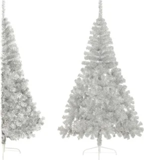vidaXL Kunstkerstboom half 180 cm zilverkleurig PET