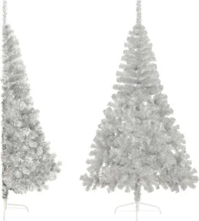 vidaXL Kunstkerstboom half 180 cm zilverkleurig PET
