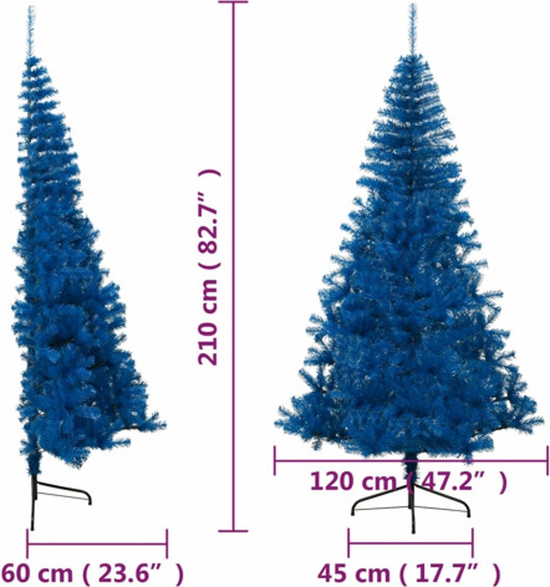 vidaXL Kunstkerstboom Half 210 cm Blauw PVC