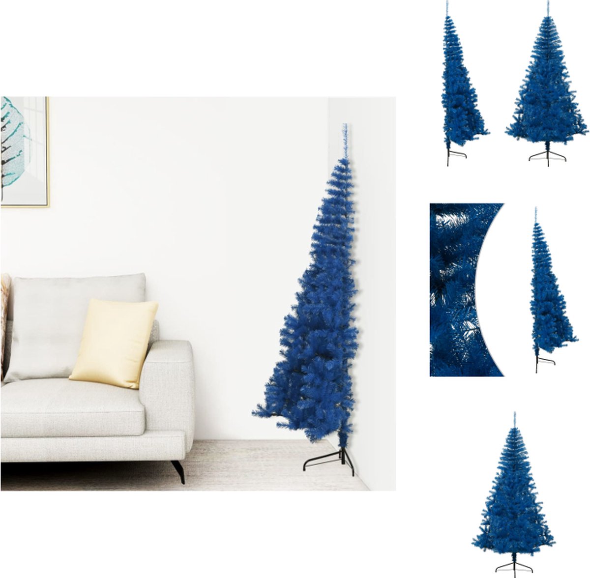 vidaXL Kunstkerstboom Half 210 cm Blauw PVC