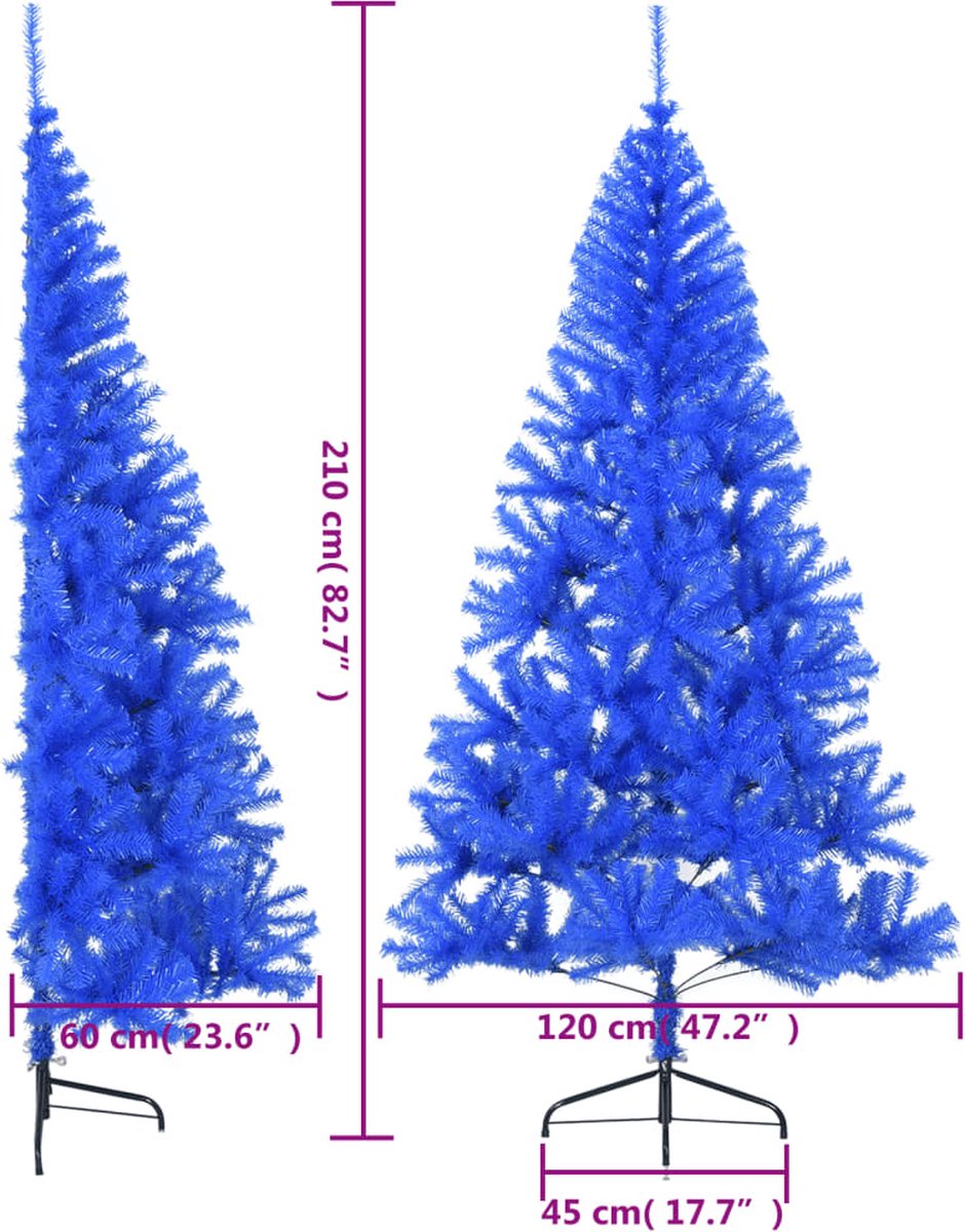 vidaXL Kunstkerstboom Half 210 cm Blauw PVC