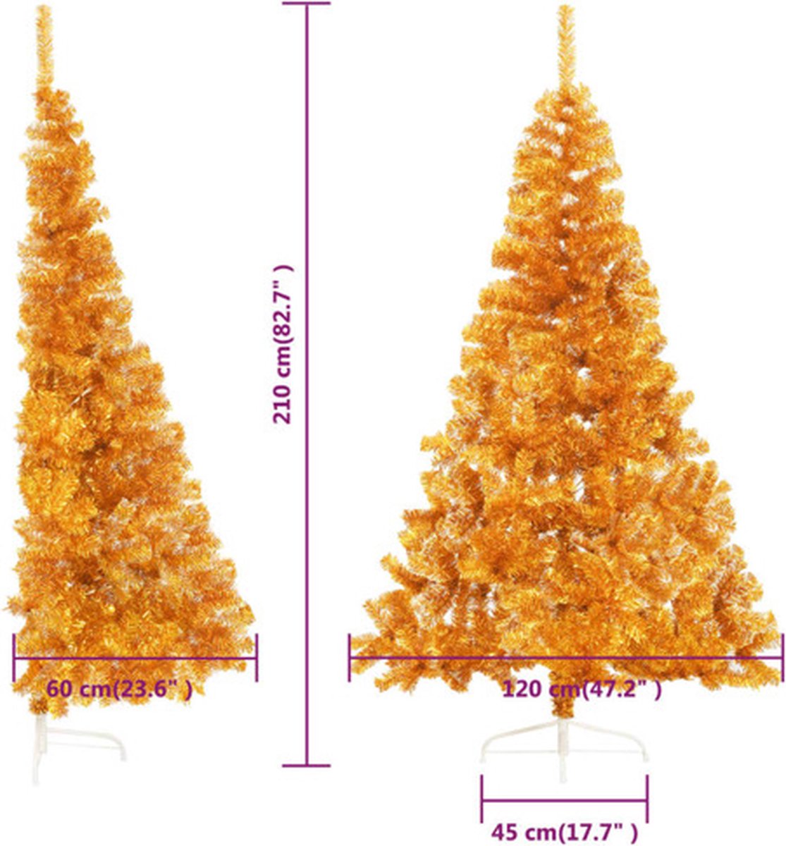 vidaXL Kunstkerstboom half 210 cm goudkleurig