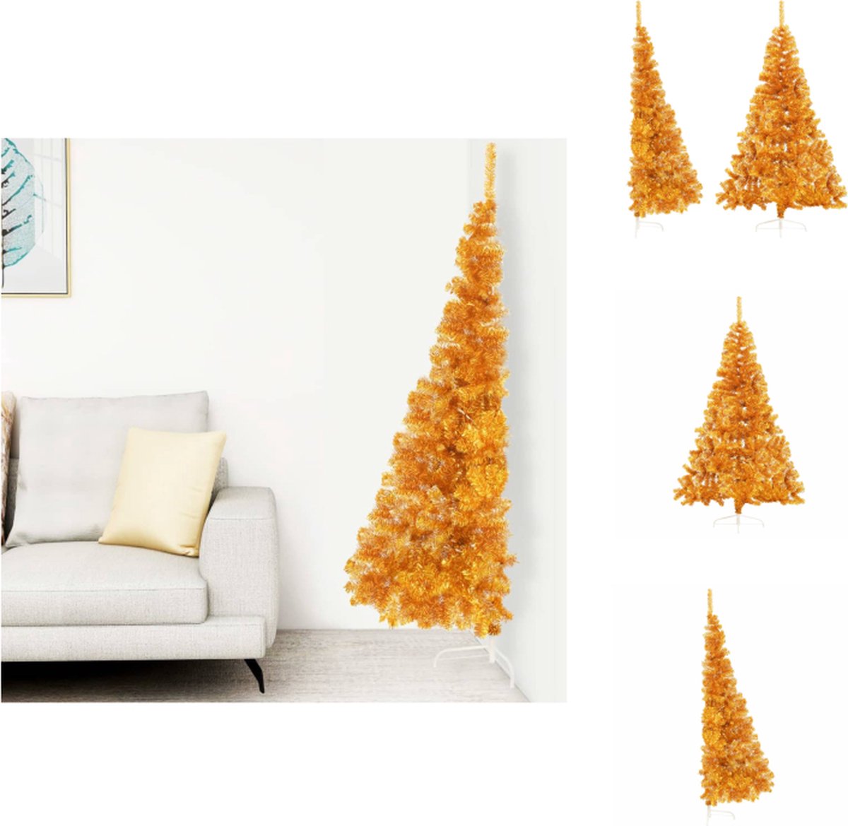 vidaXL Kunstkerstboom half 210 cm goudkleurig