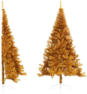 vidaXL Kunstkerstboom half 210 cm goudkleurig