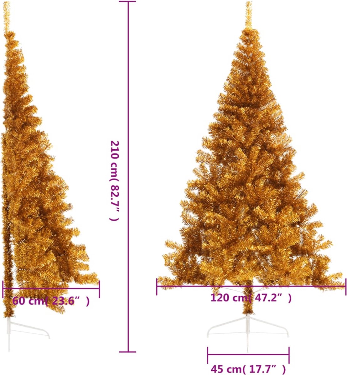 vidaXL Kunstkerstboom half 210 cm goudkleurig