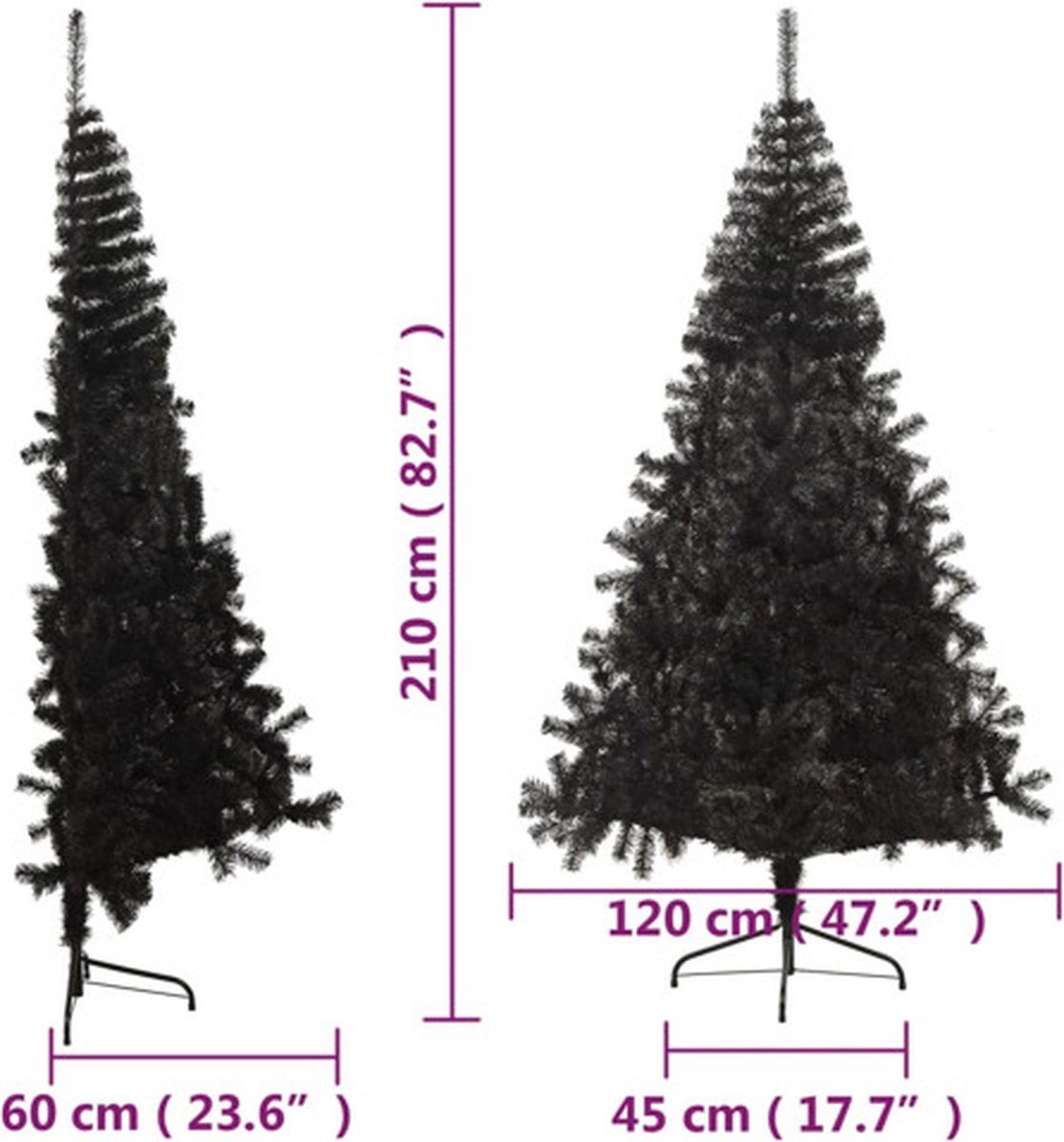 vidaXL Kunstkerstboom Half 210 cm PVC Zwart