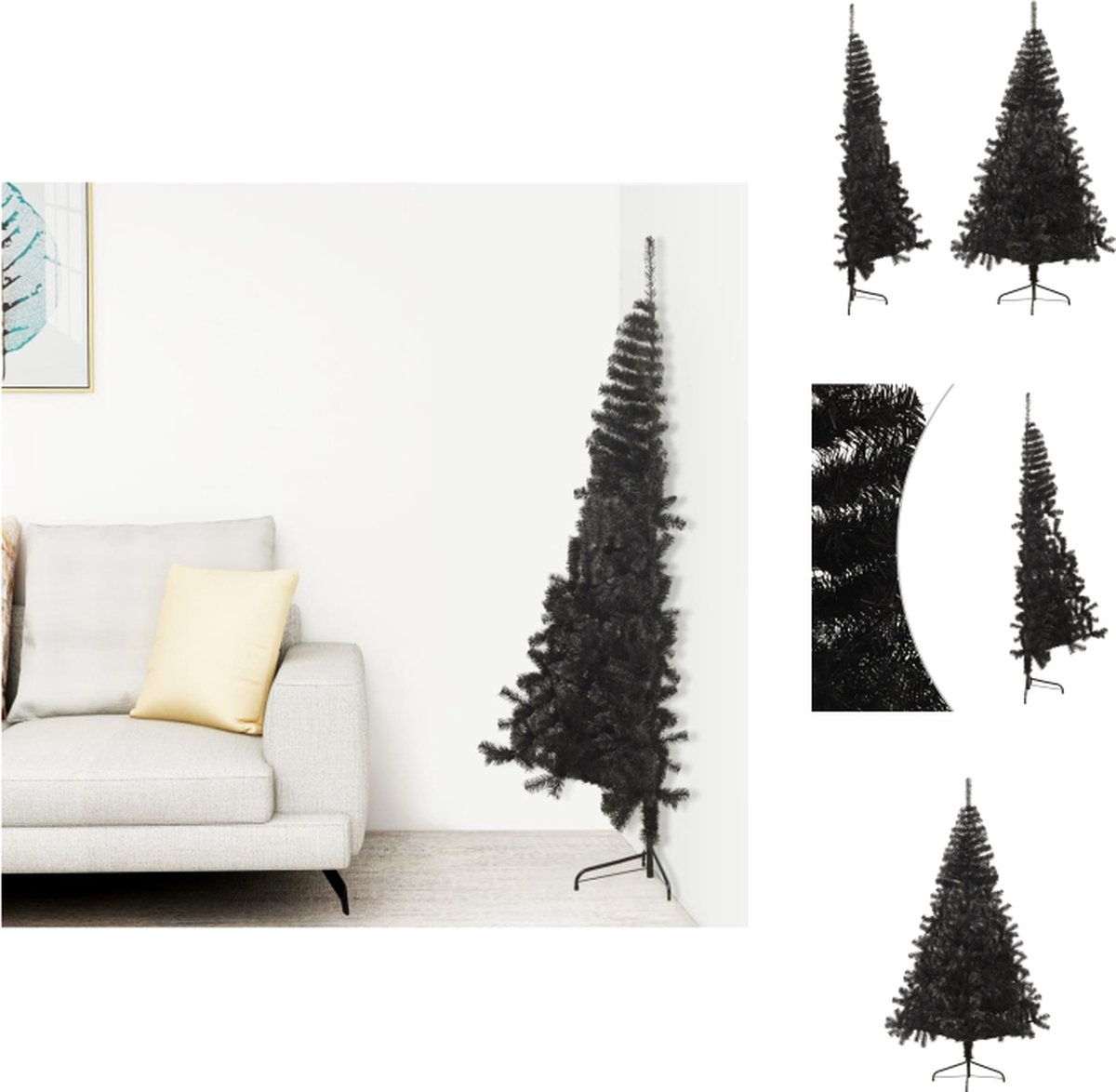 vidaXL Kunstkerstboom Half 210 cm PVC Zwart