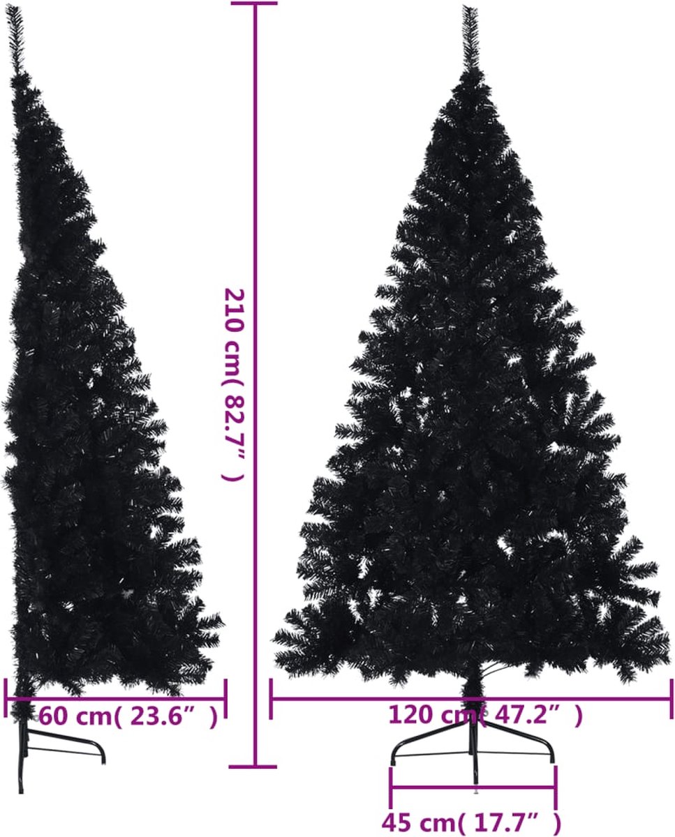 vidaXL Kunstkerstboom Half 210 cm PVC Zwart