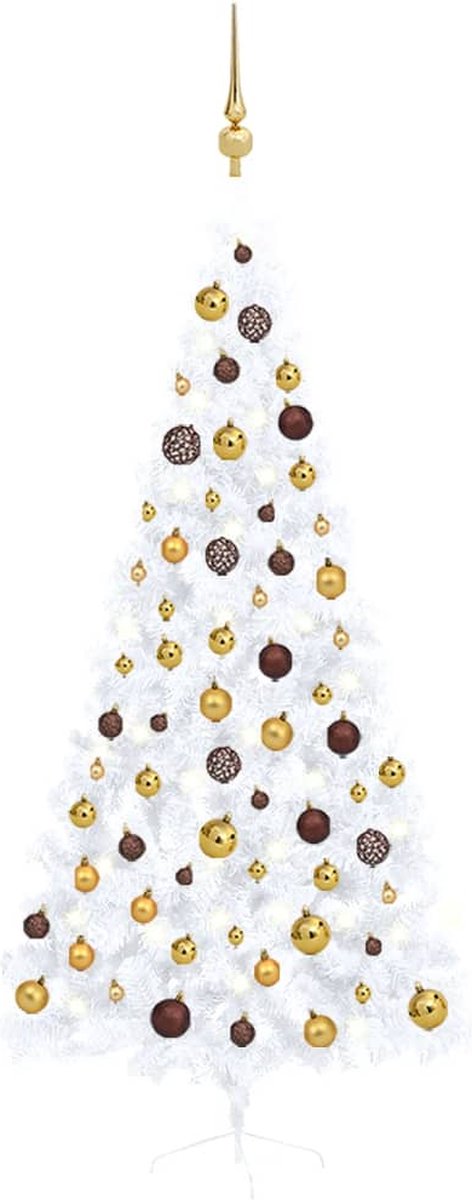 vidaXL Kunstkerstboom half 210 cm wit met verlichting en kerstballen