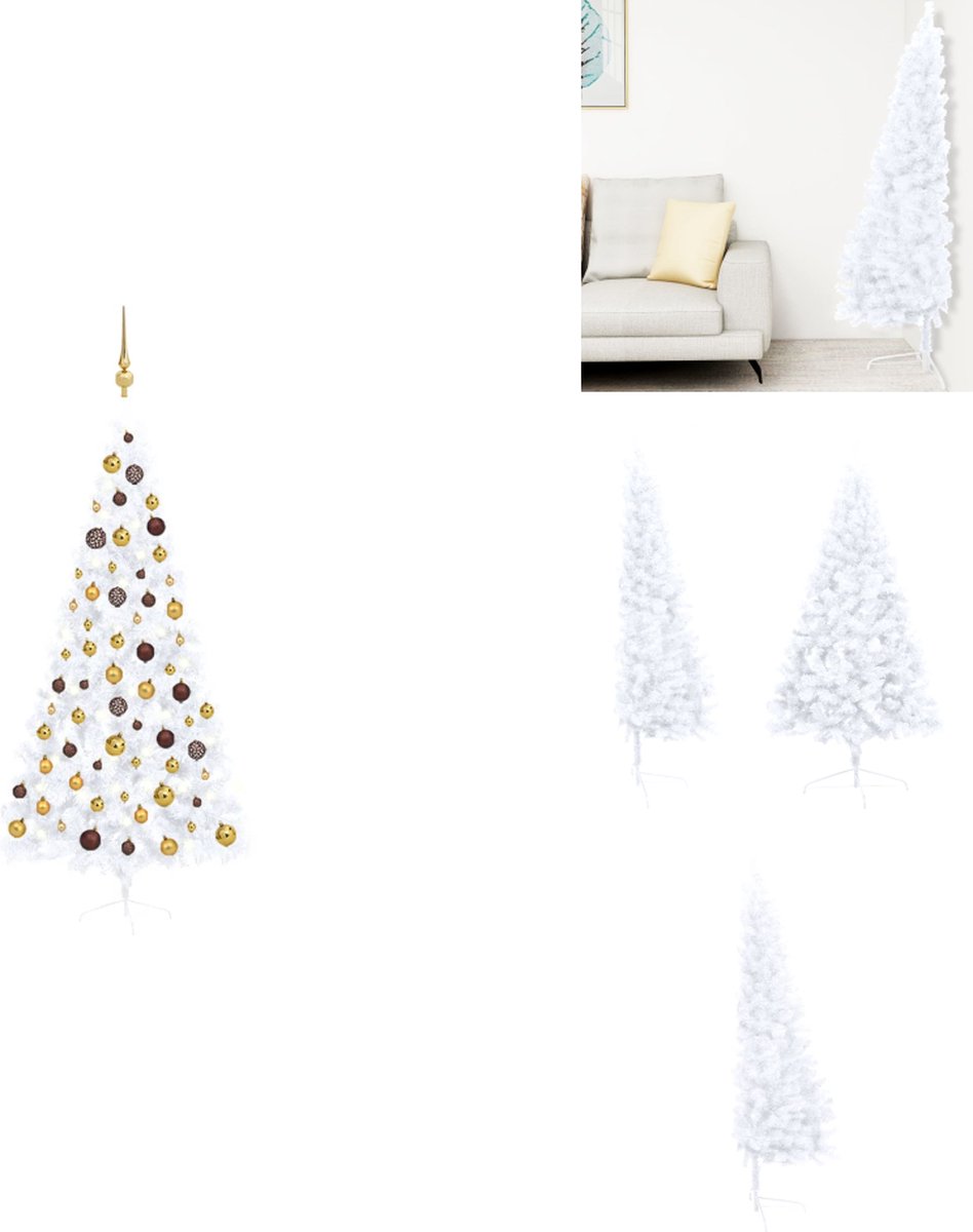 vidaXL Kunstkerstboom half 210 cm wit met verlichting en kerstballen