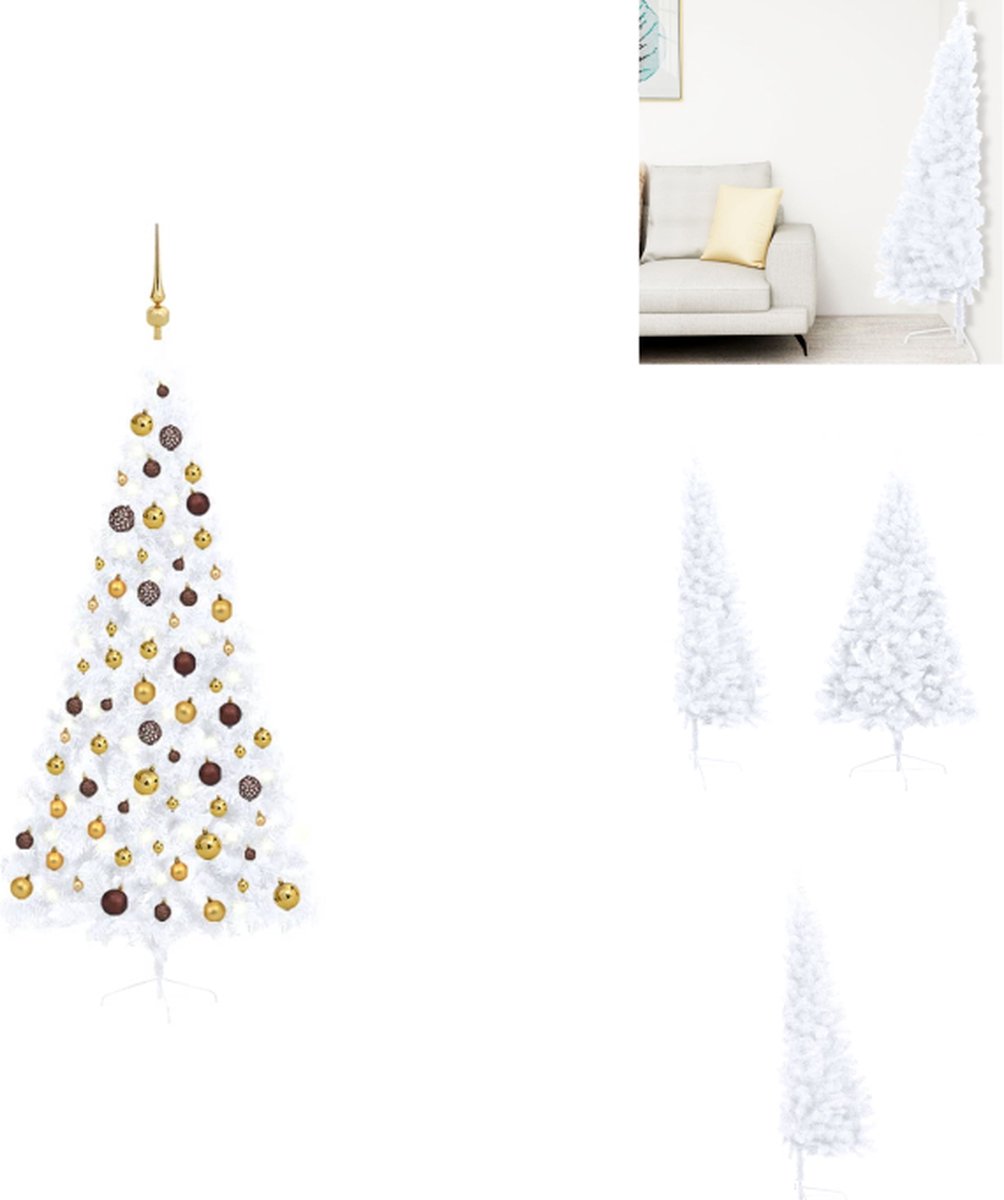 vidaXL Kunstkerstboom half 210 cm wit met verlichting en kerstballen
