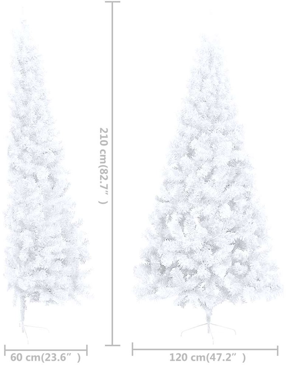 vidaXL Kunstkerstboom half 210 cm wit met verlichting en kerstballen