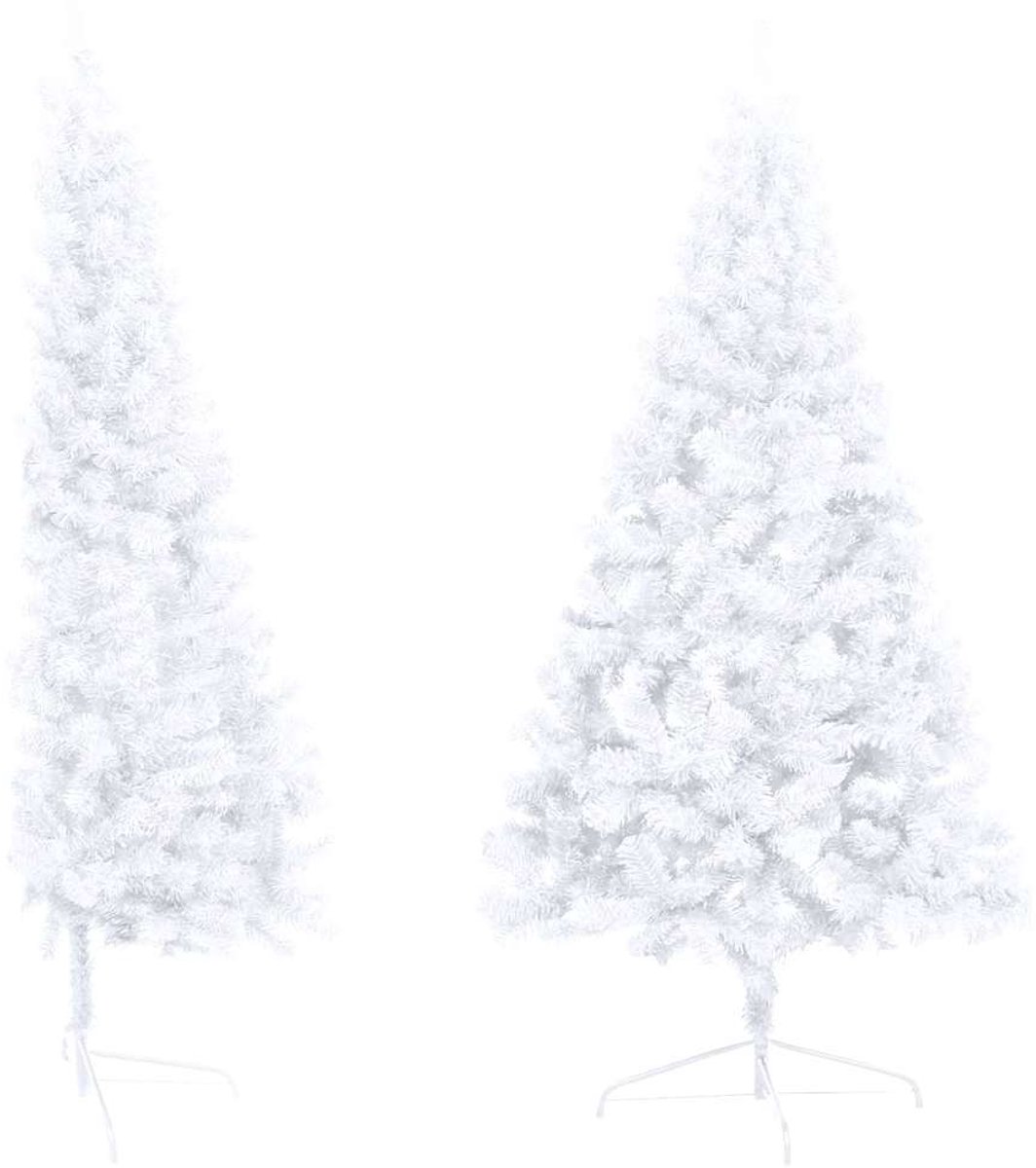 vidaXL Kunstkerstboom half 210 cm wit met verlichting en kerstballen