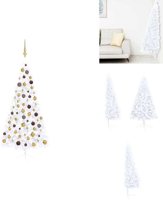 vidaXL Kunstkerstboom half 210 cm wit met verlichting en kerstballen