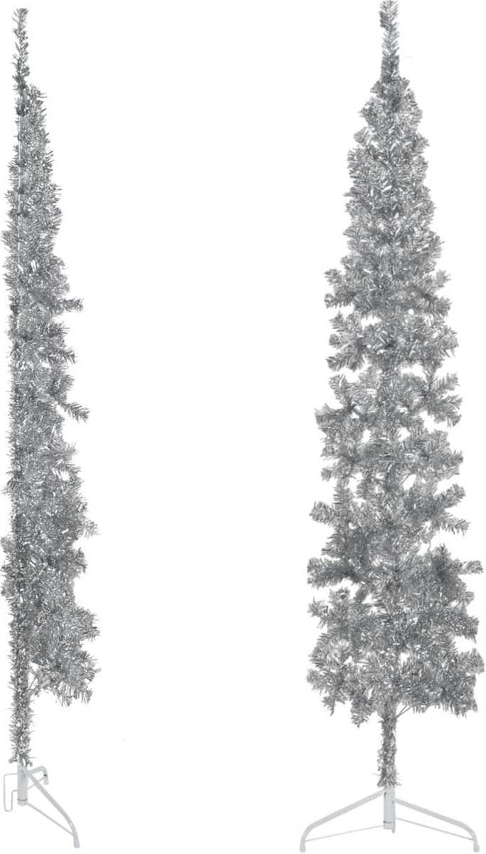 vidaXL Kunstkerstboom half 210 cm zilverkleurig