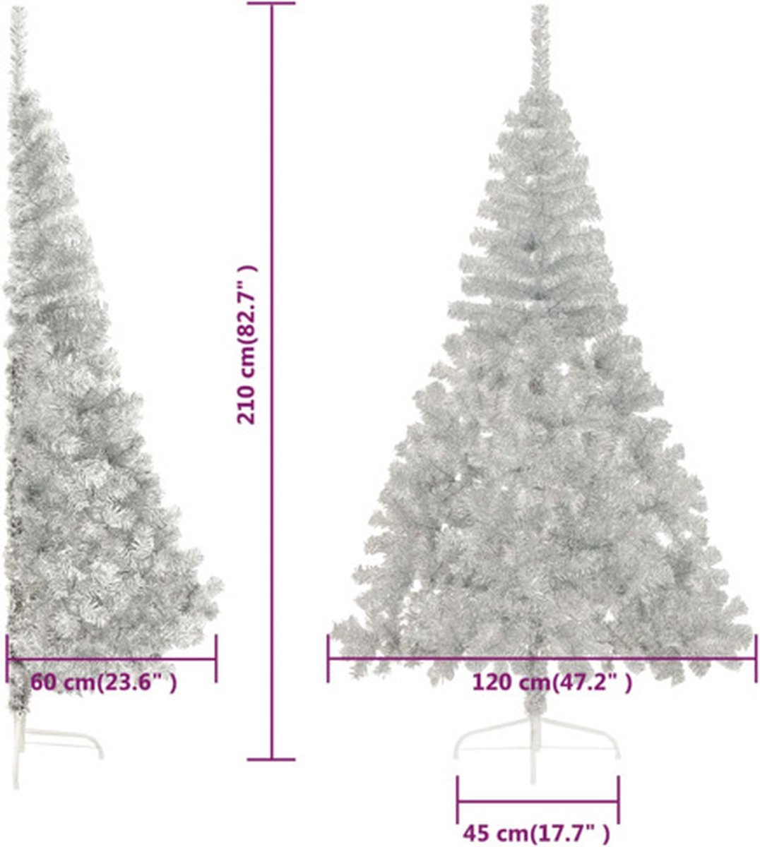 vidaXL Kunstkerstboom half 210 cm zilverkleurig PET