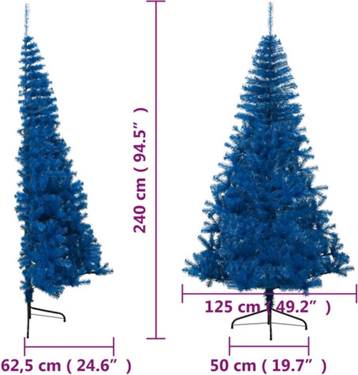 vidaXL Kunstkerstboom half 240 cm blauw PVC met standaard