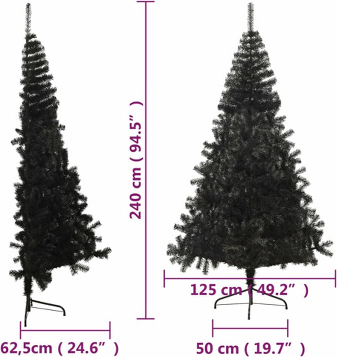vidaXL Kunstkerstboom half 240 cm PVC zwart