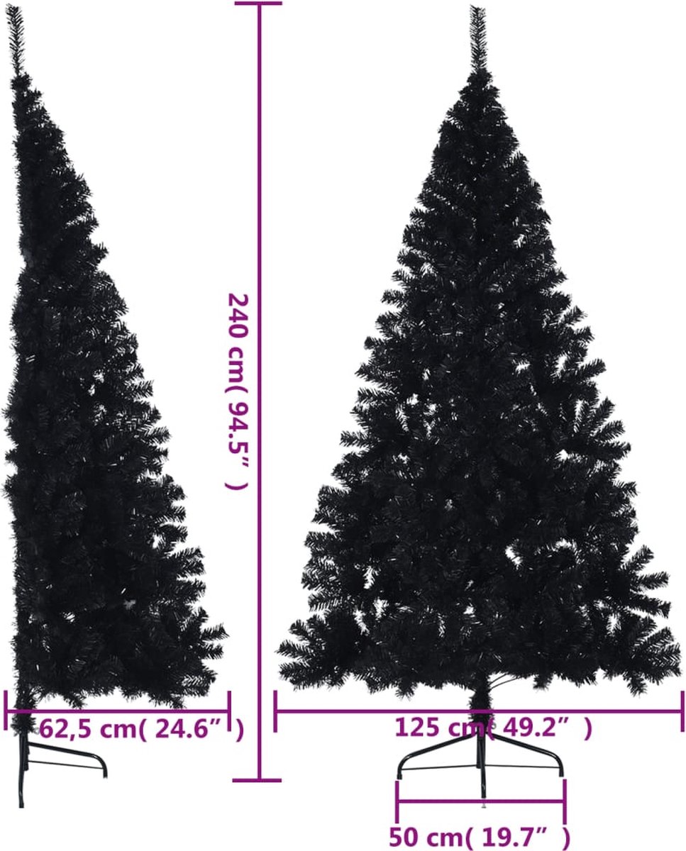 vidaXL Kunstkerstboom half 240 cm PVC zwart