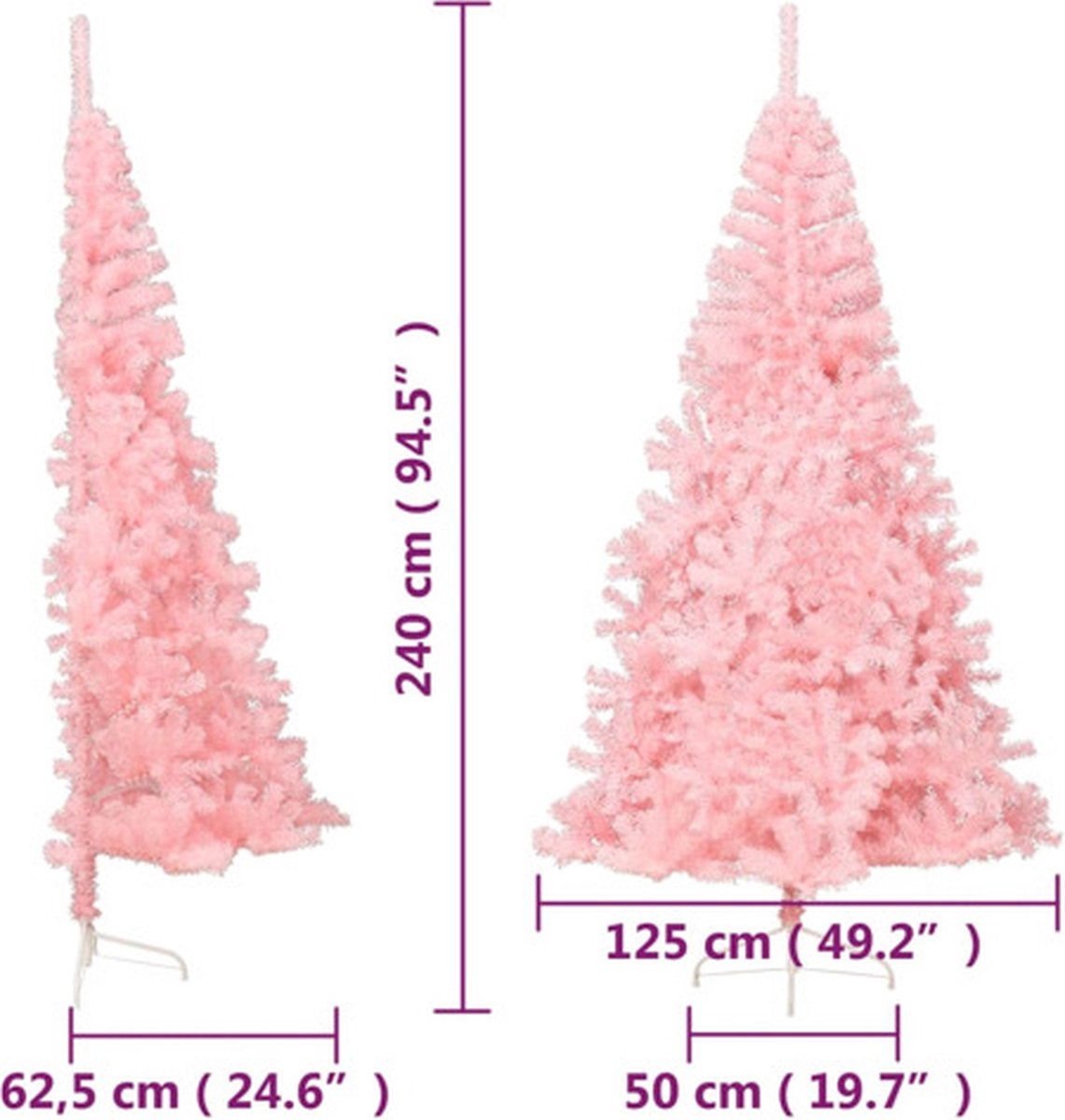 vidaXL Kunstkerstboom half 240 cm roze PVC met standaard