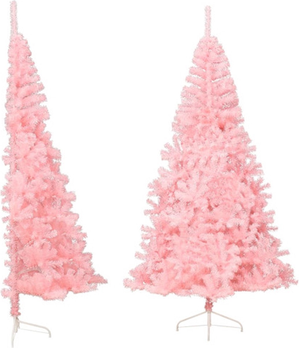 vidaXL Kunstkerstboom half 240 cm roze PVC met standaard