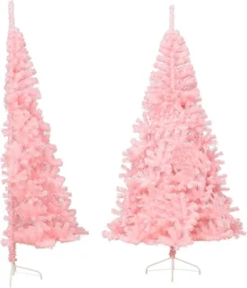 vidaXL Kunstkerstboom half 240 cm roze PVC met standaard