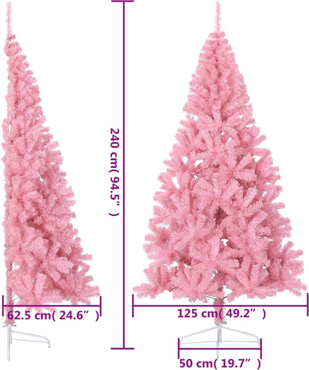 vidaXL Kunstkerstboom half 240 cm roze PVC met standaard