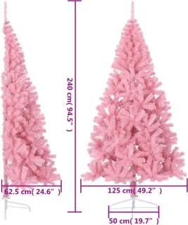 vidaXL Kunstkerstboom half 240 cm roze PVC met standaard