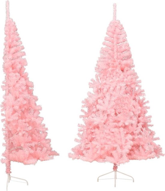 vidaXL Kunstkerstboom half 240 cm roze PVC met standaard
