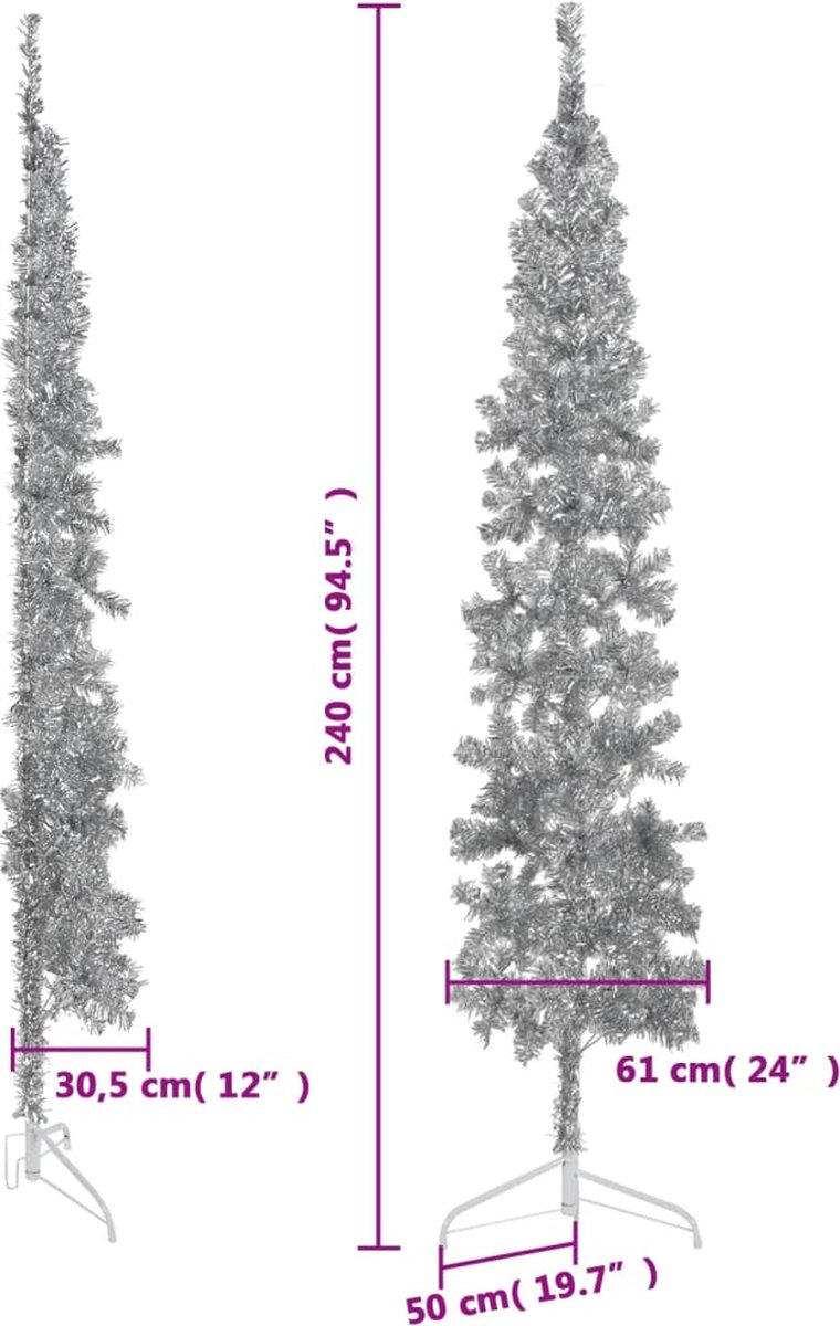 vidaXL Kunstkerstboom Half 240 cm Zilverkleurig