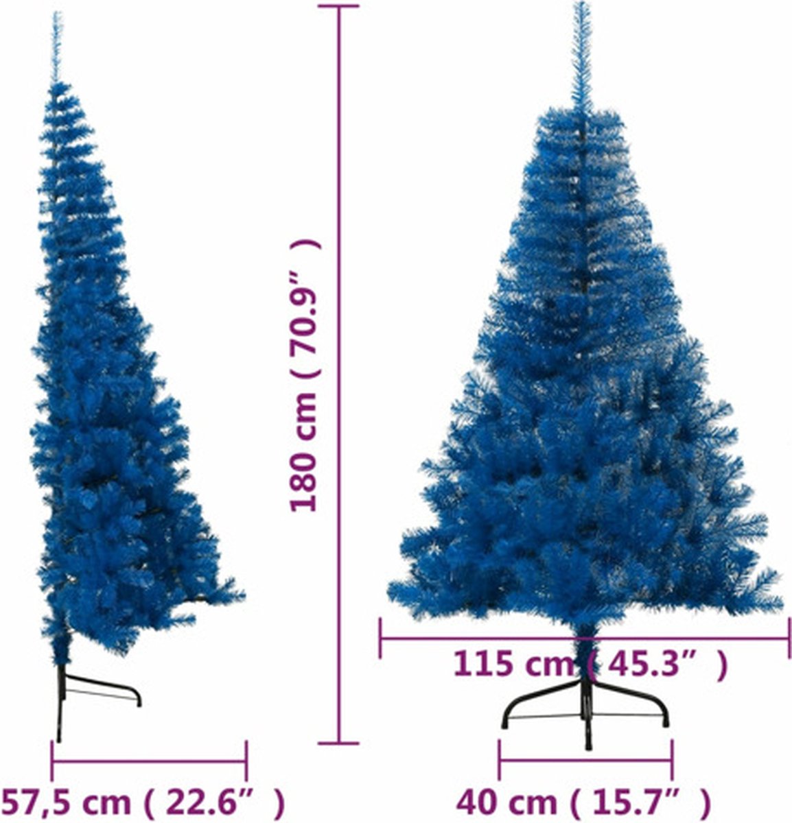 vidaXL Kunstkerstboom half blauw 180 cm met standaard PVC