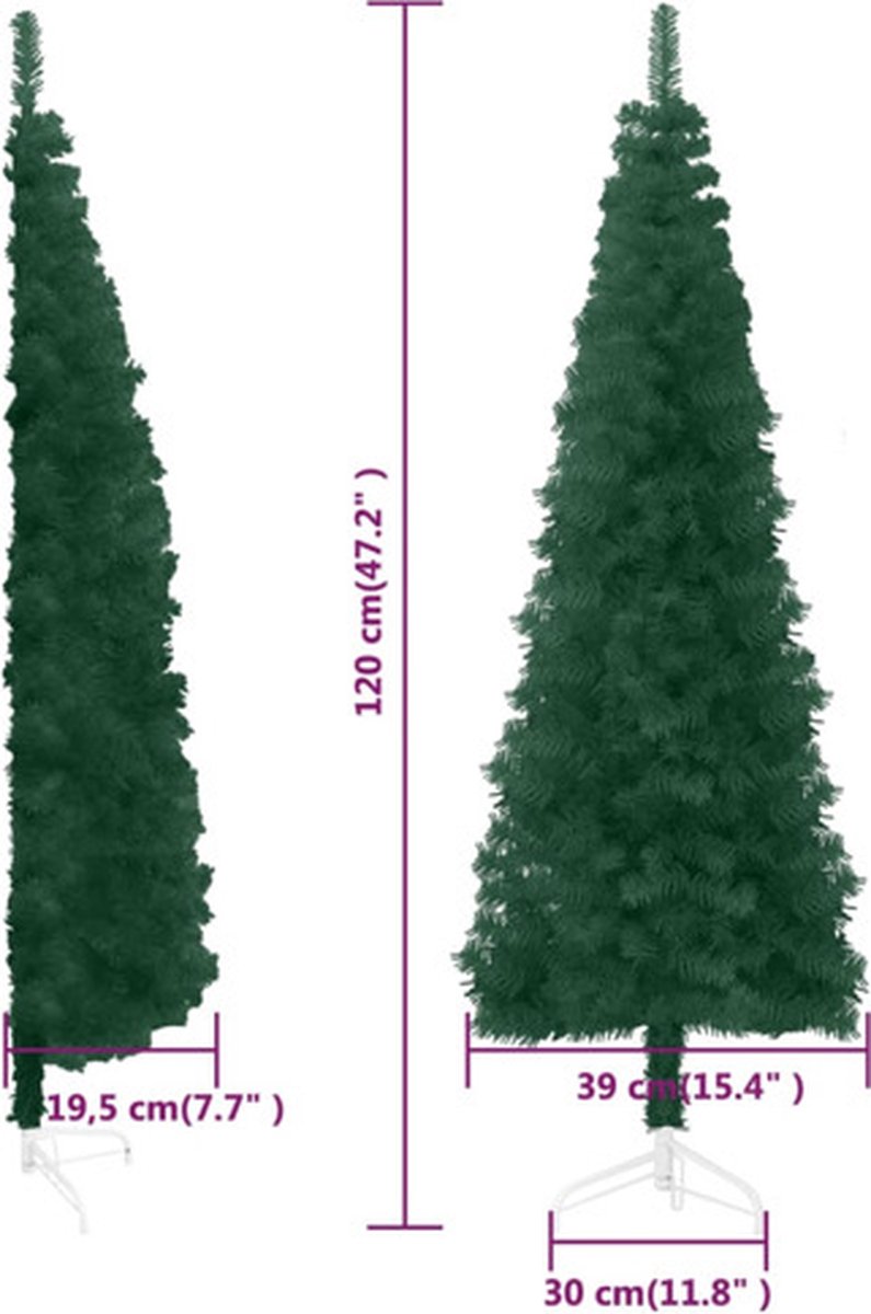 vidaXL Kunstkerstboom half groen 120 cm met standaard smal