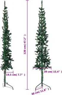 vidaXL Kunstkerstboom half groen 120 cm met standaard smal