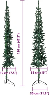 vidaXL Kunstkerstboom half groen 120 cm met standaard smal
