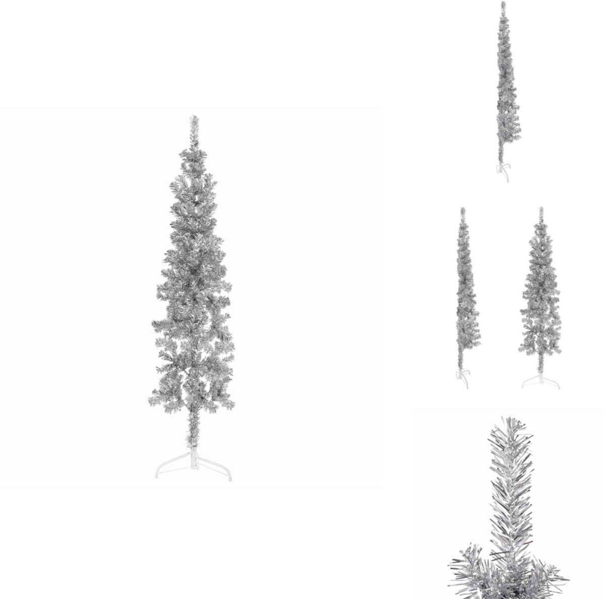 vidaXL Kunstkerstboom half met standaard 150 cm zilverkleurig