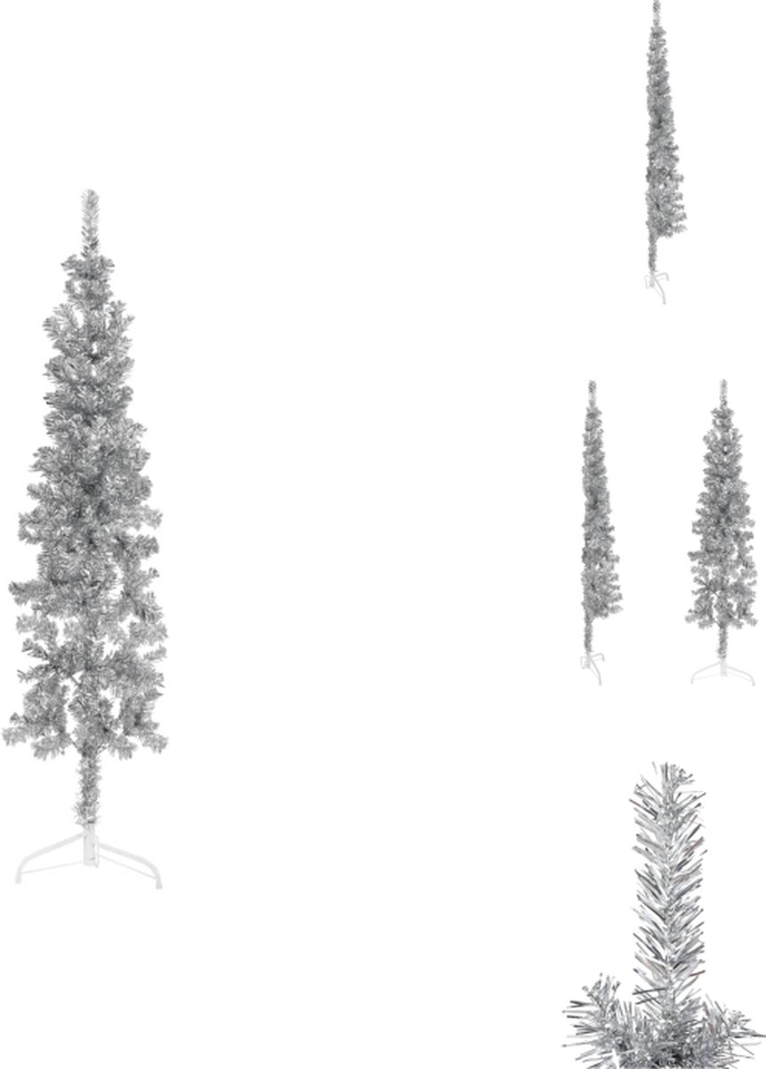 vidaXL Kunstkerstboom half met standaard 150 cm zilverkleurig