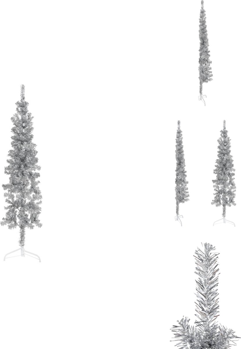 vidaXL Kunstkerstboom half met standaard 150 cm zilverkleurig
