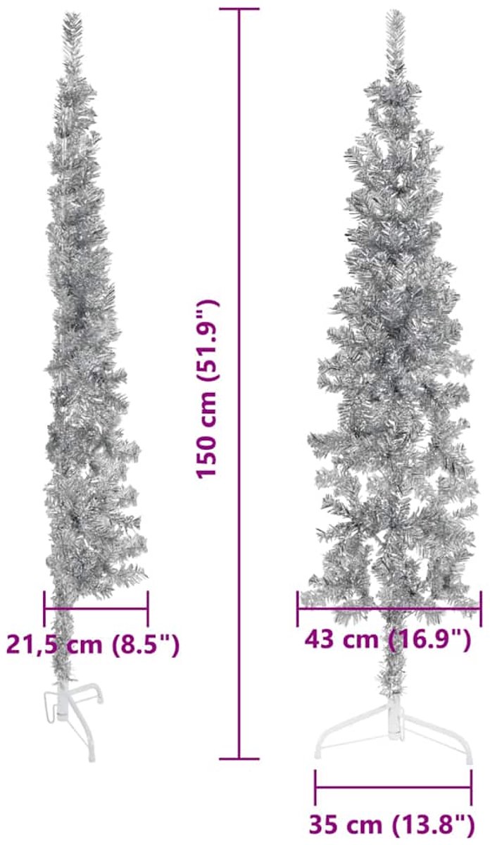 vidaXL Kunstkerstboom half met standaard 150 cm zilverkleurig
